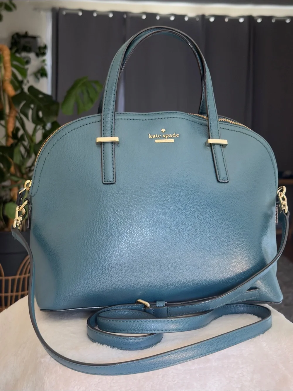 New Kate Spade Patterson Drive Medium Dome Satchel Teal Leather Crossbody Bag
